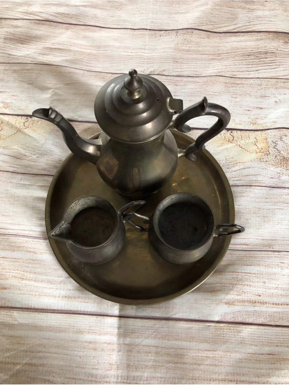 Vintage Solid Brass Tea Set on Tray – GATCO Made in India – Decorative